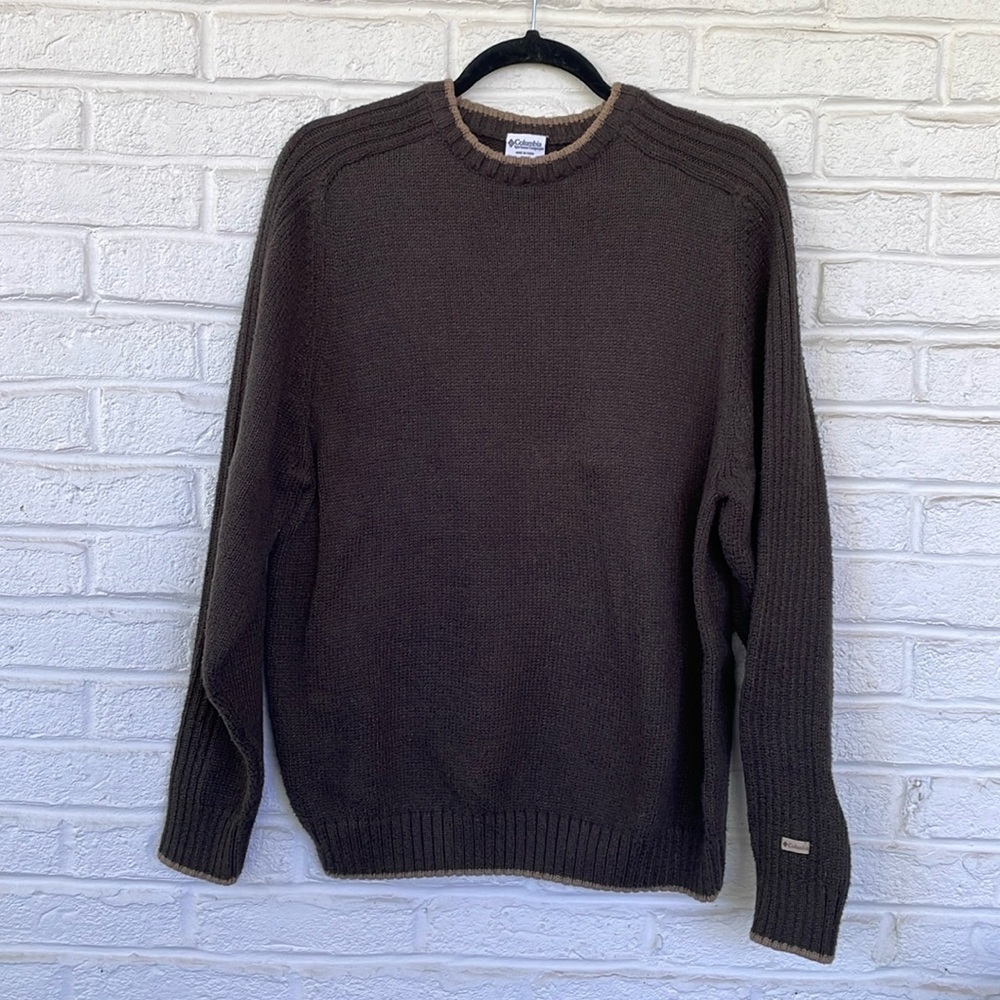 Columbia Olive Cotton Blend Crew Pullover Sweater